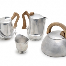 סט וינטג' של כלי תה וקפה Picquot Ware מאלומיניום מעיצוב אמצע המאה ה-20