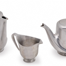 סט וינטג' של כלי תה וקפה Picquot Ware מאלומיניום מעיצוב אמצע המאה ה-20