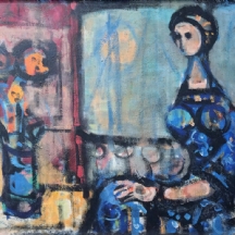 יעקוב וכסלר - אישה כחולה ואגרטל, שמן על בד, חתום