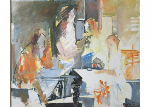 צבי תדמור (1923-2012, Zvi Tadmor) - ארבע נשים, שמן על בד, חתום