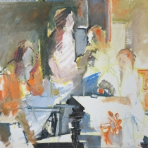 צבי תדמור (1923-2012, Zvi Tadmor) - ארבע נשים, שמן על בד, חתום