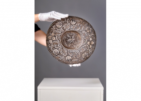 מגש כסף (813) גרמני עתיק בסגנון הבארוק חתום 13