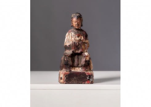 פסל סיני עתיק מהמאה ה-18, עשוי עץ מגולף וצבוע, מצב בהתאם לגיל (מצולם)