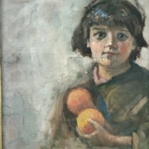 'ילדה ושני תפוזים' - ציור שמן על בד, חתום