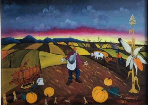 פרניו פיליבוביץ (צייר נאיבי, קרואטי Franjo Filipovic)  ציור נאיבי, על זכוכית