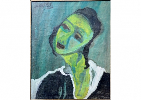 דמות נער יהודי - שמן על בד, נושא חתימה