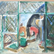 ציונה תג'ר (1988 - 1900, Ziona Tajer) - השוק בירושלים, רישום ואקוורל על נייר