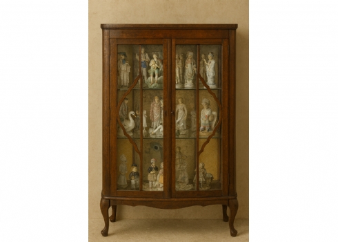 וטרינה עתיקה עשוייה עץ ומדפי זכוכית