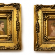 זוג תמונות בסגנון עתיק שמן על לוח נתונות במסגרות מוזהבות