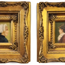 זוג תמונות בסגנון עתיק שמן על לוח נתונות במסגרות מוזהבות