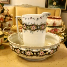 סט רחצה לטואלט - כד וקערה אנגלים עתיקים ויקטוריאנים, חתומים