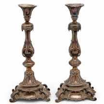 זוג פמוטים עתיקים עשויים כסף וחתומים בחותמת כסף 84 וחותמות ייבוא לקייב / רוסיה