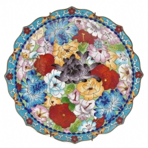 צלחת קלואזונה (Cloisonne) סינית עשויה נחושת מוזהבת ואמייל