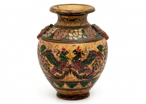 כד איטלקי עתיק מתוצרת: Montopoli, עשוי טרקוטה ומעוטר בציורים בעבודת יד,חתום