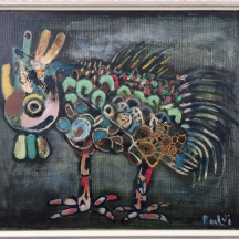 ישראל פלדי (1892-1979, Israel Paldi) - ציפור פנטסית, שמן על בד משולב, חתום
