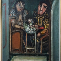 שמואל בונה (1930-1999) זוג וכוס יין, שמן על בד חתום ומתוארך 1966