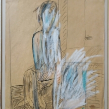 אורי שטטנר (ישראלי, 1935-1999) - דמות בלבן, טכניקה מעורבת על נייר, חתום