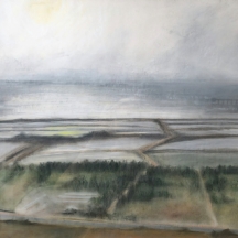 פיגרדו יוניס (Eunice Figueiredo)- חמסין במעגן מיכאל , גירי פסטל על נייר, חתום