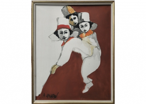 אבי להב - 3 דמויות, שמן על בד, חתום