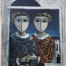 יוסל ברגנר (Yosl Bergner) – 'שתי דמויות בחלון יפואי' – ליטוגרפיה