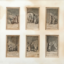 10 תחריטים גרמנים עתיקים מהמאה ה-18 מתוך המחזה 'Nicht mehr als sachs Schuesseln'