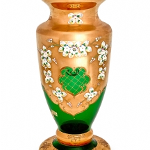 אגרטל זכוכית מורנו איטלקי גדול ויפה, עשוי זכוכית אמרלד קישוטי אמייל בולט וזהב