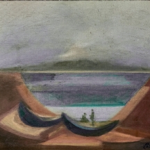 אברהם גולדברג (Avraham Goldberg) שתי סירות דייגים, שמן על בד צרפתי, חתום