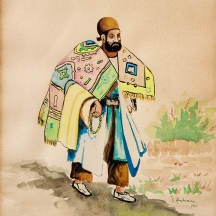 'רוכל השטיחים' - ציור גואש ואקוורל על נייר, חתום B. Abrahamian