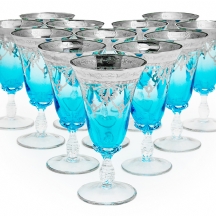 12 כוסות זכוכית מורנו בצבע תכלת עיטורי כסף חתומות