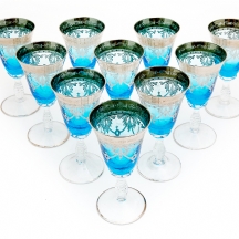 10 כוסות זכוכית מורנו זכוכית בצבע תכלת מעוטרות בכסף, חתומות