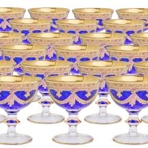 20 קעריות פונצ', עשויות זכוכית בצבע כחול מעוטרות בזהב