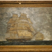 אוניות מפרש - שמן על לוח לא חתום, נתון במסגרת עתיקה נאה