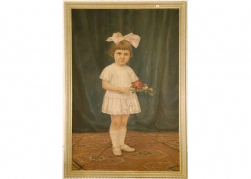 ילדה עם סרט ורוד בשערה - שמן על בד חתום
