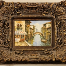 גונדולה בונציה - ציור שמן על בד, לא חתום, נתון במסגרת מרשימה