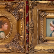 זוג ציורים בסגנון עתיק, שמן על לוח, נתונים במסגרות נאות