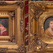 זוג ציורים בסגנון עתיק, שמן על לוח, נתונים במסגרות נאות