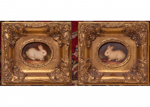 זוג ציורים בסגנון עתיק, שמן על לוח, נתונים במסגרות נאות