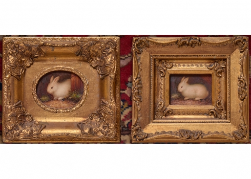 זוג ציורים בסגנון עתיק, שמן על לוח, נתונים במסגרות נאות