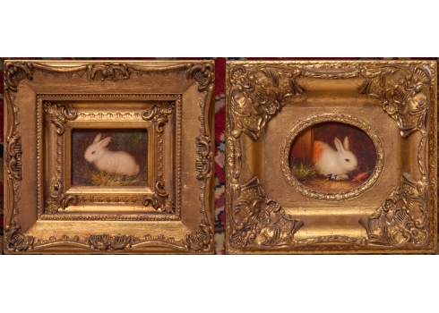 זוג ציורים בסגנון עתיק, שמן על לוח, נתונים במסגרות נאות