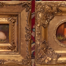 זוג ציורים בסגנון עתיק, שמן על לוח, נתונים במסגרות נאות