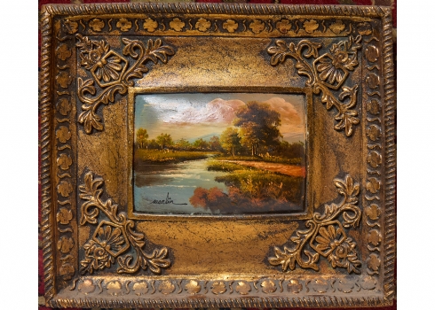 ציור בסגנון עתיק, שמן על לוח קמור, נתון במסגרת נאה