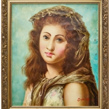 'נערה עם שביס תחרה חום', שמן על בד צרפתי, חתום