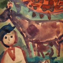 ליאו רוט (Leo Roth) – 'גבר, סוסה וסייח' – אקוורל על נייר, חתום בעיפרון