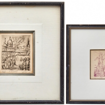 אהרון גלעדי, זוג תצריבים חתומים, בעפרון ממוספים  7/25 8/25