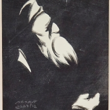 אברהם גולדברג- 'יהודי זקן מתפלל', אקוורל שחור על נייר, חתום בעפרון