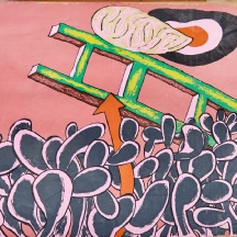 נפתלי בזם (Naftali Bezem) – 'סולם ירוק מכונף מעל שיח צבר ורוד'