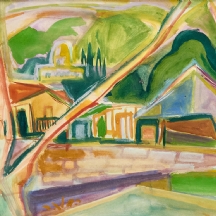 רפאל מוהר (Raphael Mohar) – 'בתים בקיבוץ' – גואש על נייר, חתום