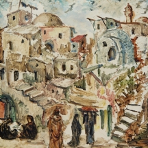 עובדיהו שמואל (Ovadiahu Shmuel) – 'דמויות ביפו' – שמן על נייר, חתום