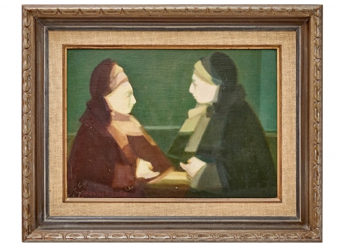 אברהם גולדברג - 'שתי נשים', שמן על בד צרפתי חתום