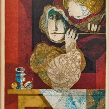 אלוואר סוניול (Alvar Suno) - 'אישה מחללת ליד פמוט ותפוח', ליטוגרפיה חתומה בעפרון